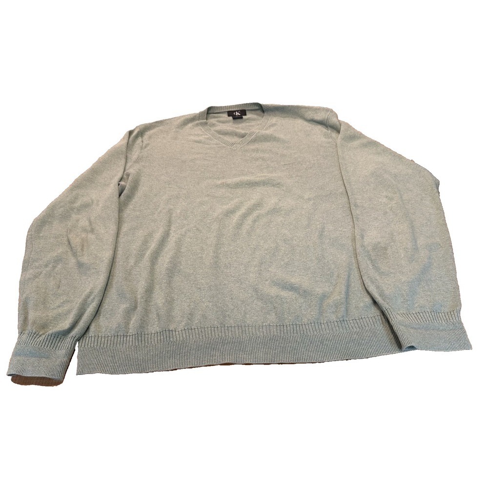 Calvin Klein Mens Green Long Sleeve 100% Cotton Sweater V Neck Size L